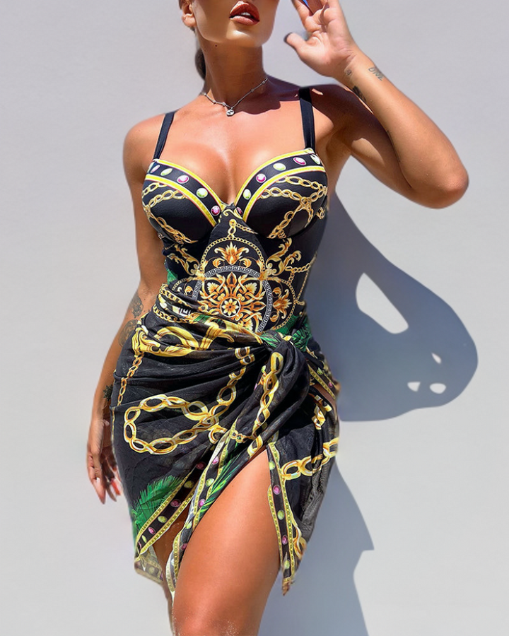 Darius – One-Piece Swimsuit with Push-Up Effect and Matching Beach Skirt